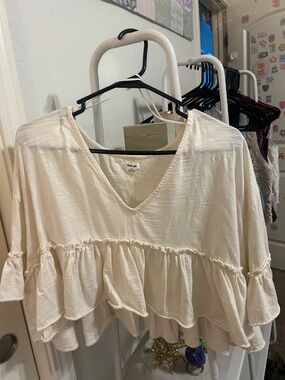 Urban Outfitters Cream Layered Ruffle V-Neck Tunic